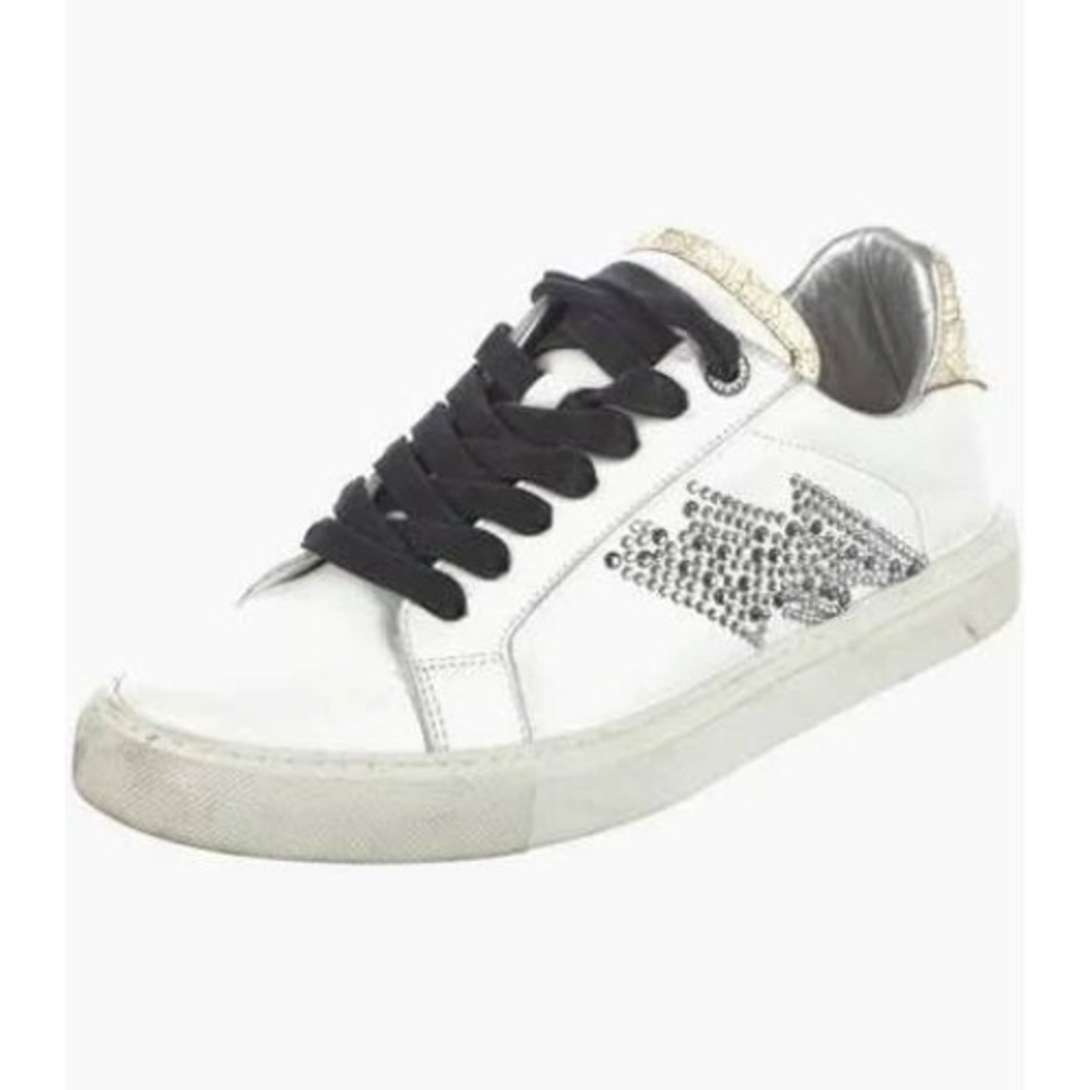 Zadig et Voltaire ZV1747 Low Crystal Embellished Bolt La Flash Sneakers Size 5